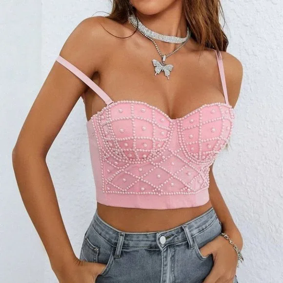 Pink Beaded Detailed Corset Top - Picture 2 of 6